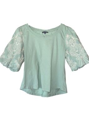 Democracy Mint Green Eyelet Puff Sleeve Tee